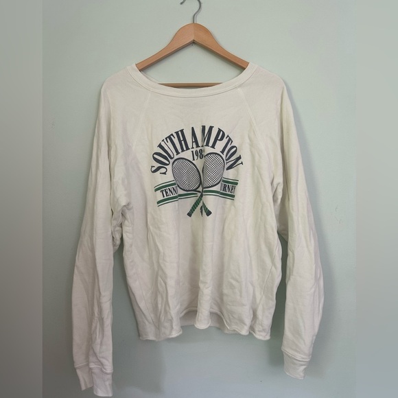 Anthropologie Southampton Tennis Graphic White Sweater - Picture 2 of 9